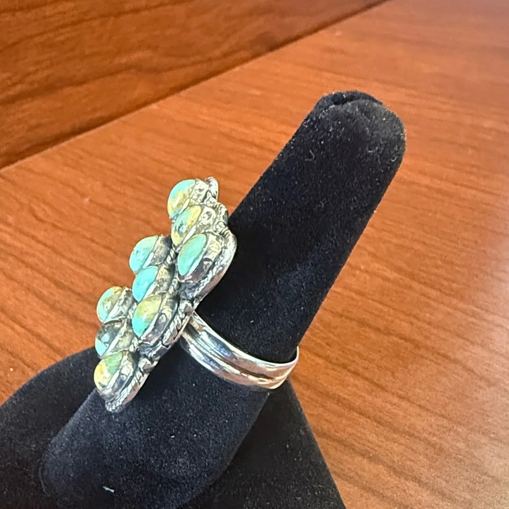 925 Sterling Silver and Black Jack Turquoise Rectangular Statement Ring Size 8